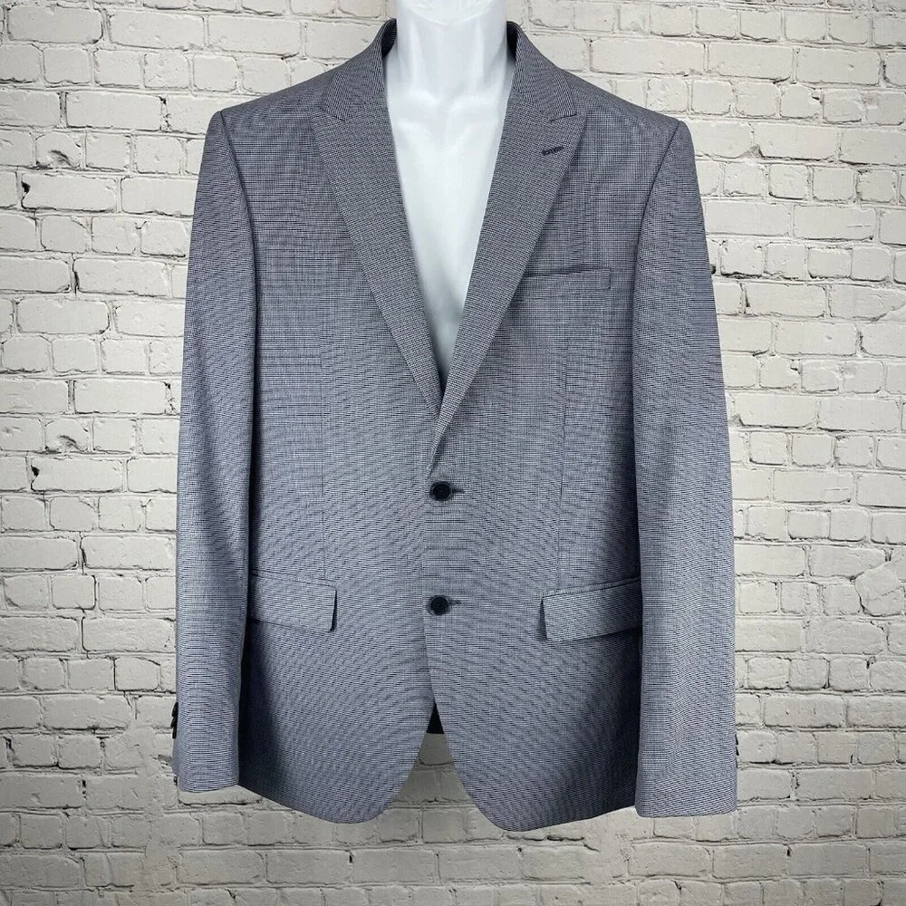 Marks & Spencer Blue Houndstooth Easy Care 2 Button Vented Sports Blazer Size 44